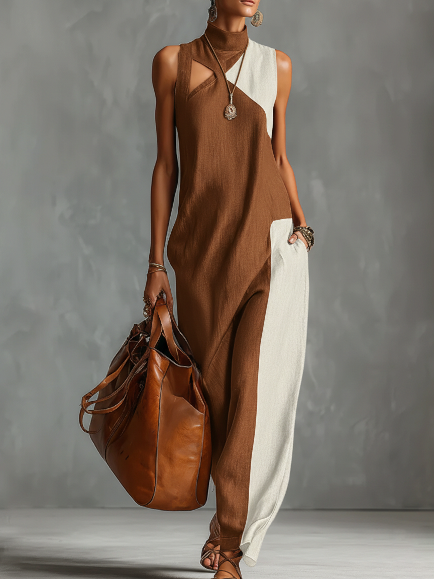 Covernorth Sleeveless High-Neck Colorblock Maxi Dress