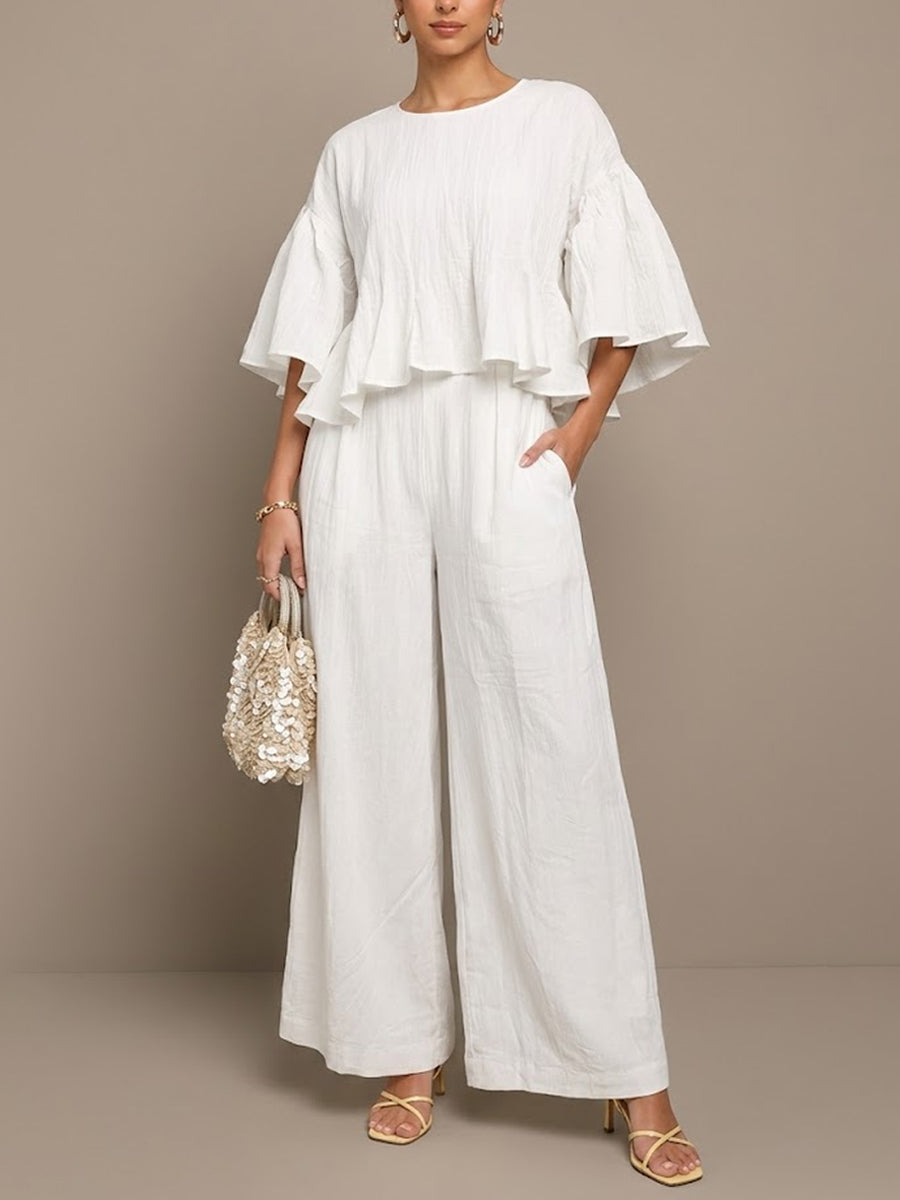 Covernorth Women's Ruffle Top and Wide-Leg Pants Set