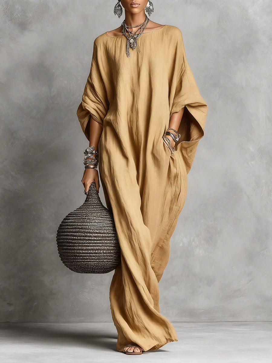 Covernorth Women's Oversized Linen-Blend Kaftan Maxi Dress