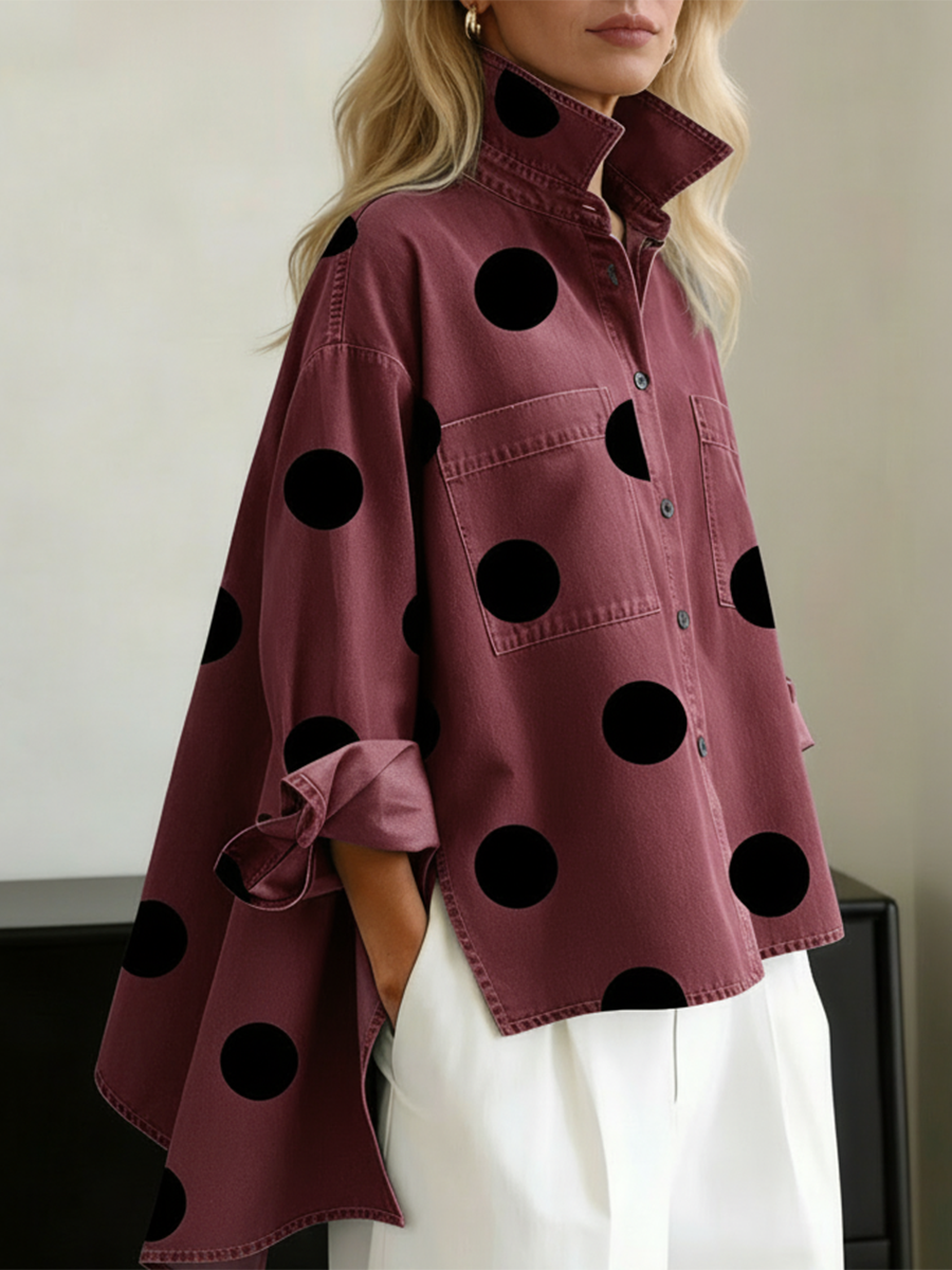 Women's Oversized Polka Dot Denim Shirt