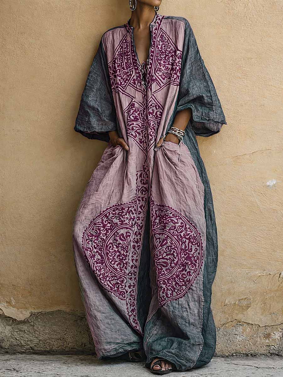 Covernorth Women’s Vintage Print Linen Jumpsuit