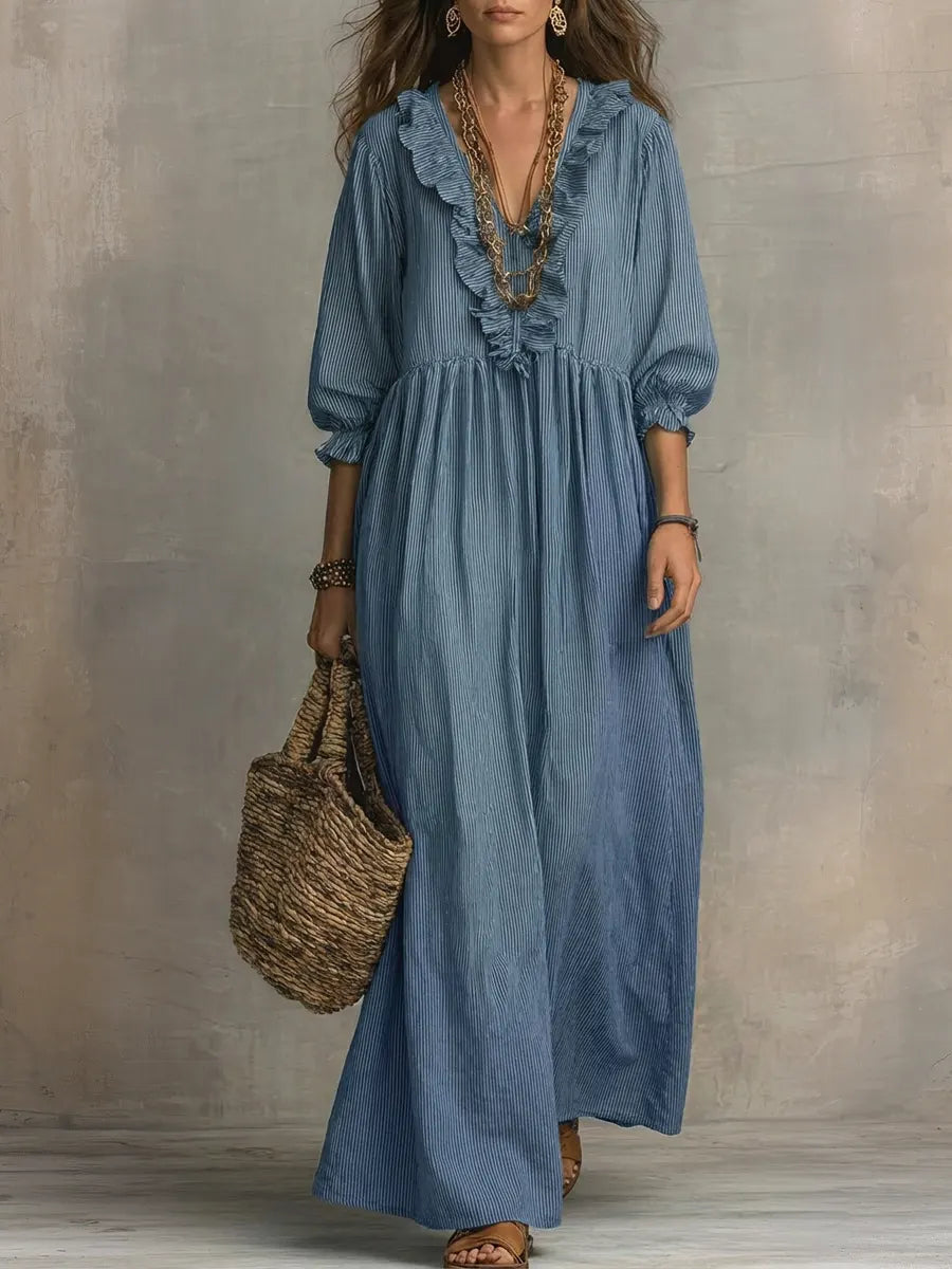 Covernorth Women's Ruffled Striped Maxi Dress
