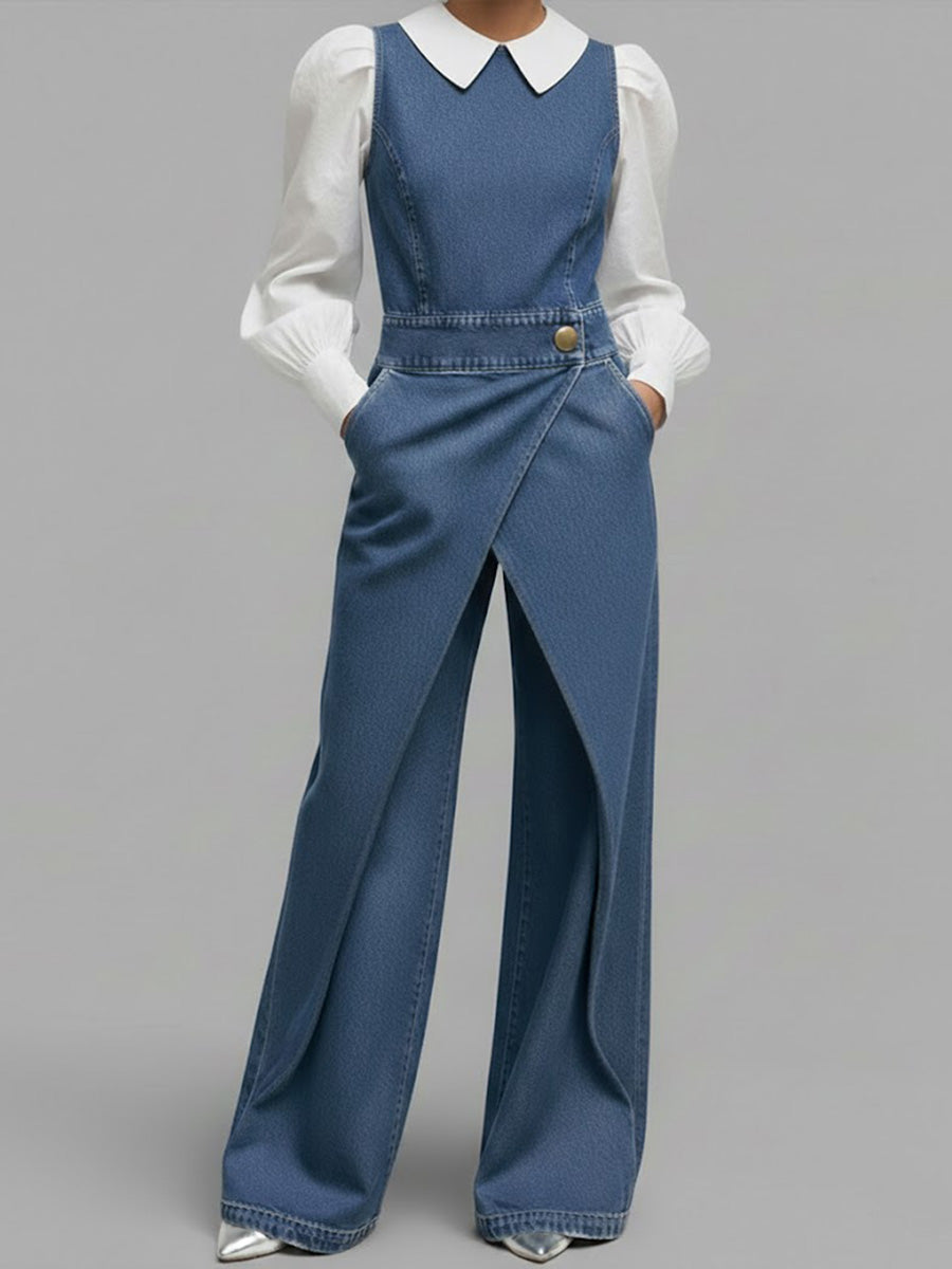 Covernorth Women's Denim Wrap-Front Jumpsuit