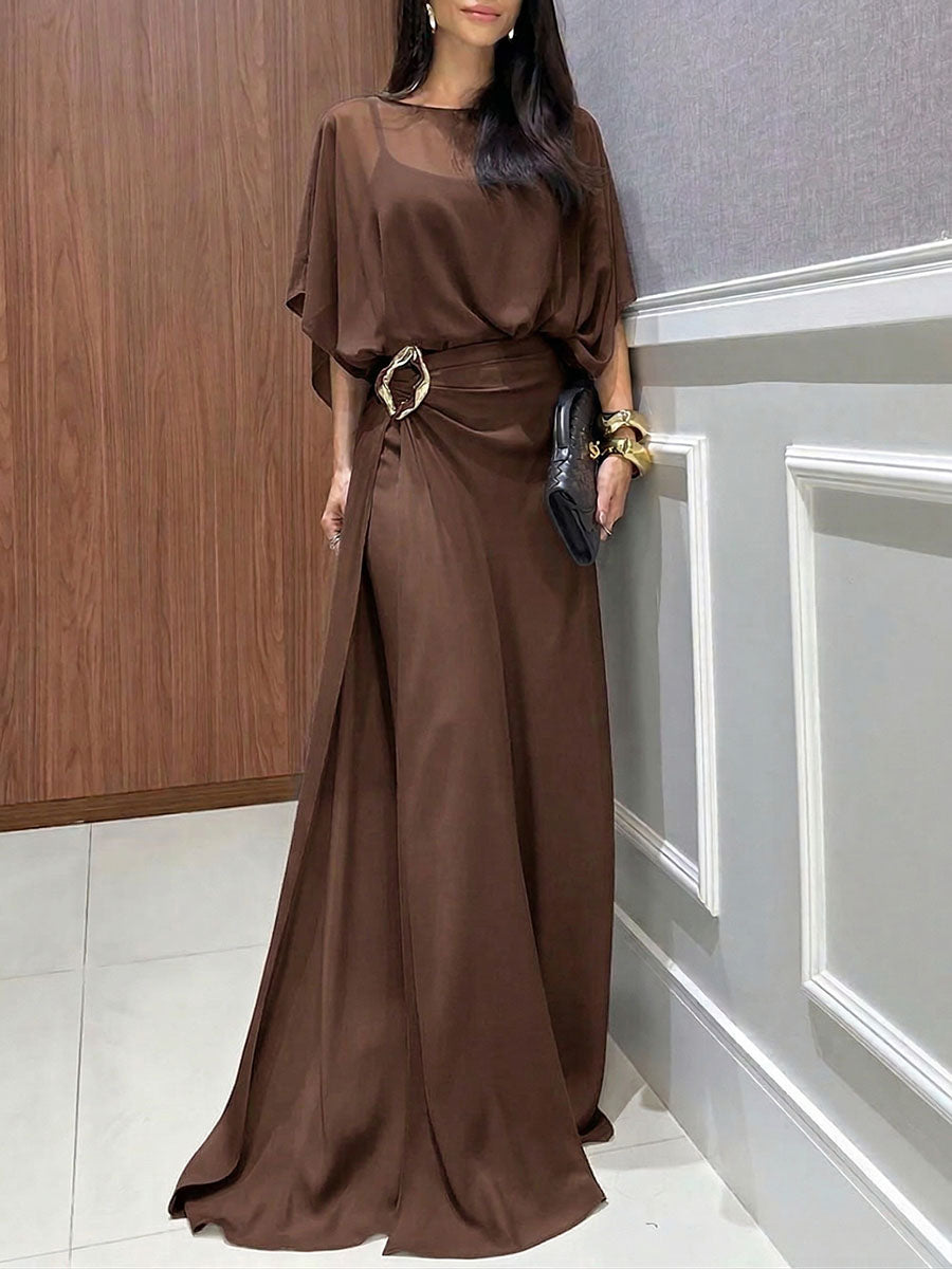 Women’s Draped Cape-Sleeve Maxi Dress