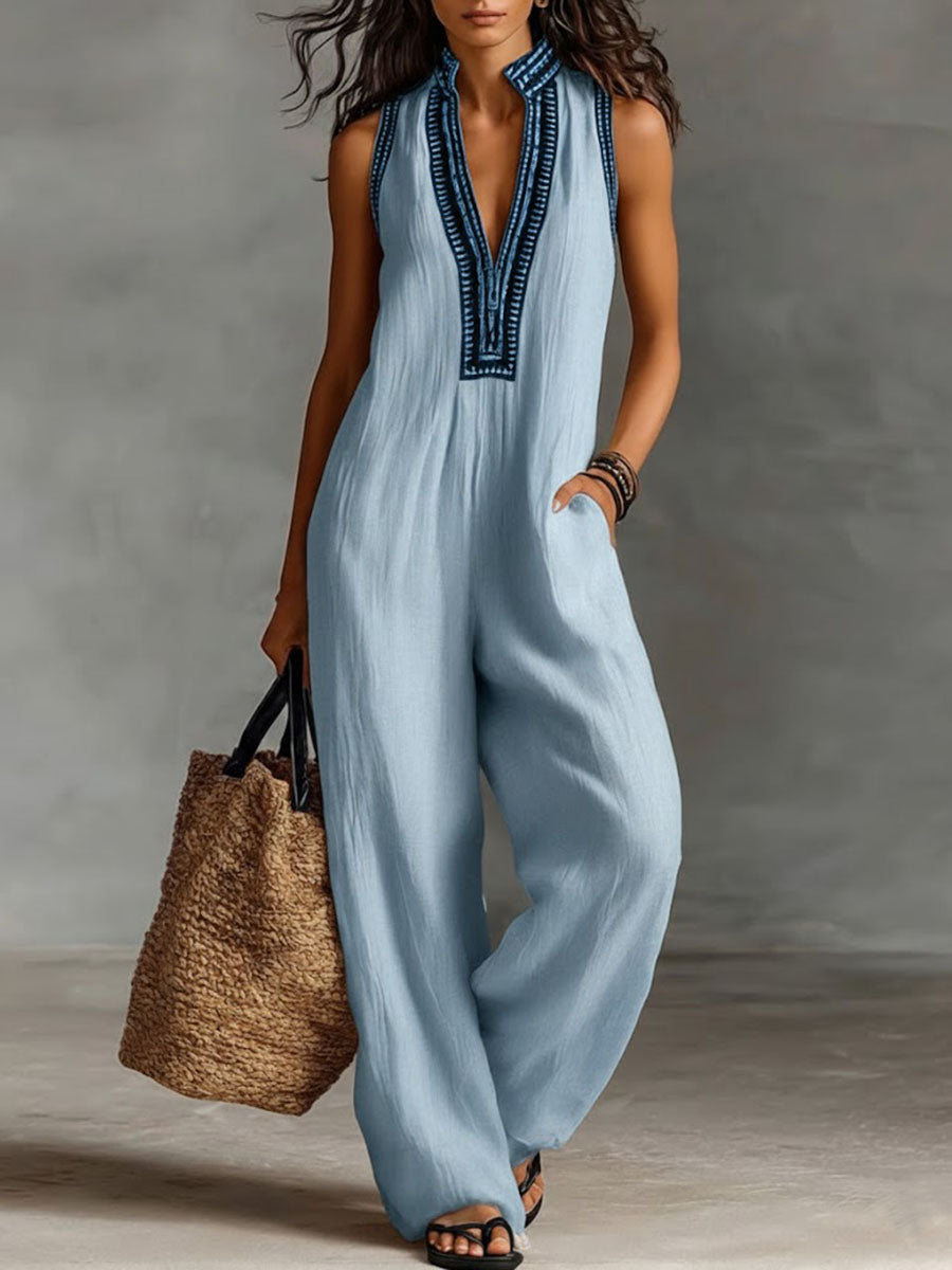Covernorth Women’s Embroidered V-Neck Jumpsuit