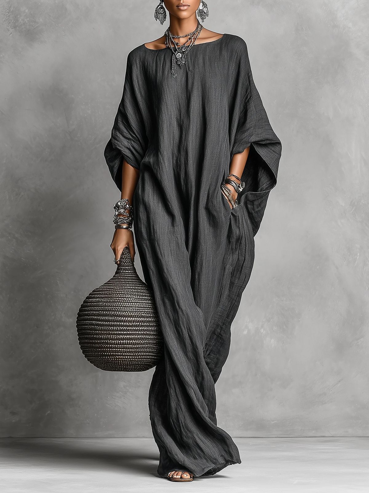 Covernorth Women's Oversized Linen-Blend Kaftan Maxi Dress