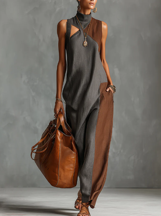 Covernorth Sleeveless High-Neck Colorblock Maxi Dress