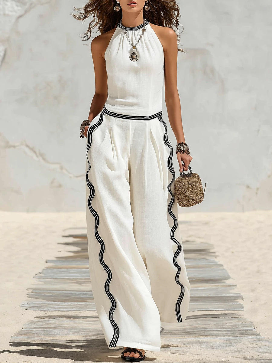 Covernorth Women’s Halter Top and Wide-Leg Linen Pant Set