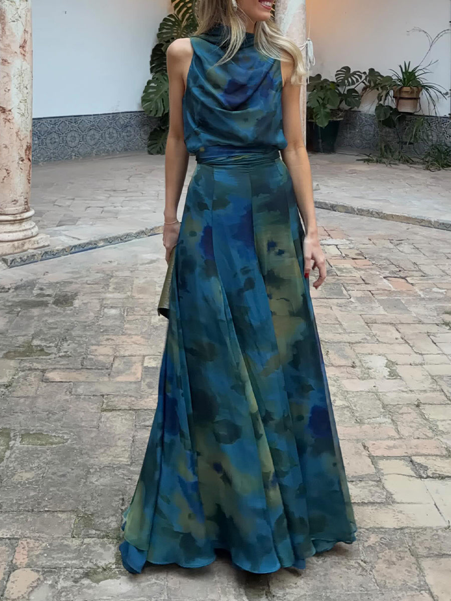 Covernorth Women's Cowl Neck Abstract Print Maxi Dress