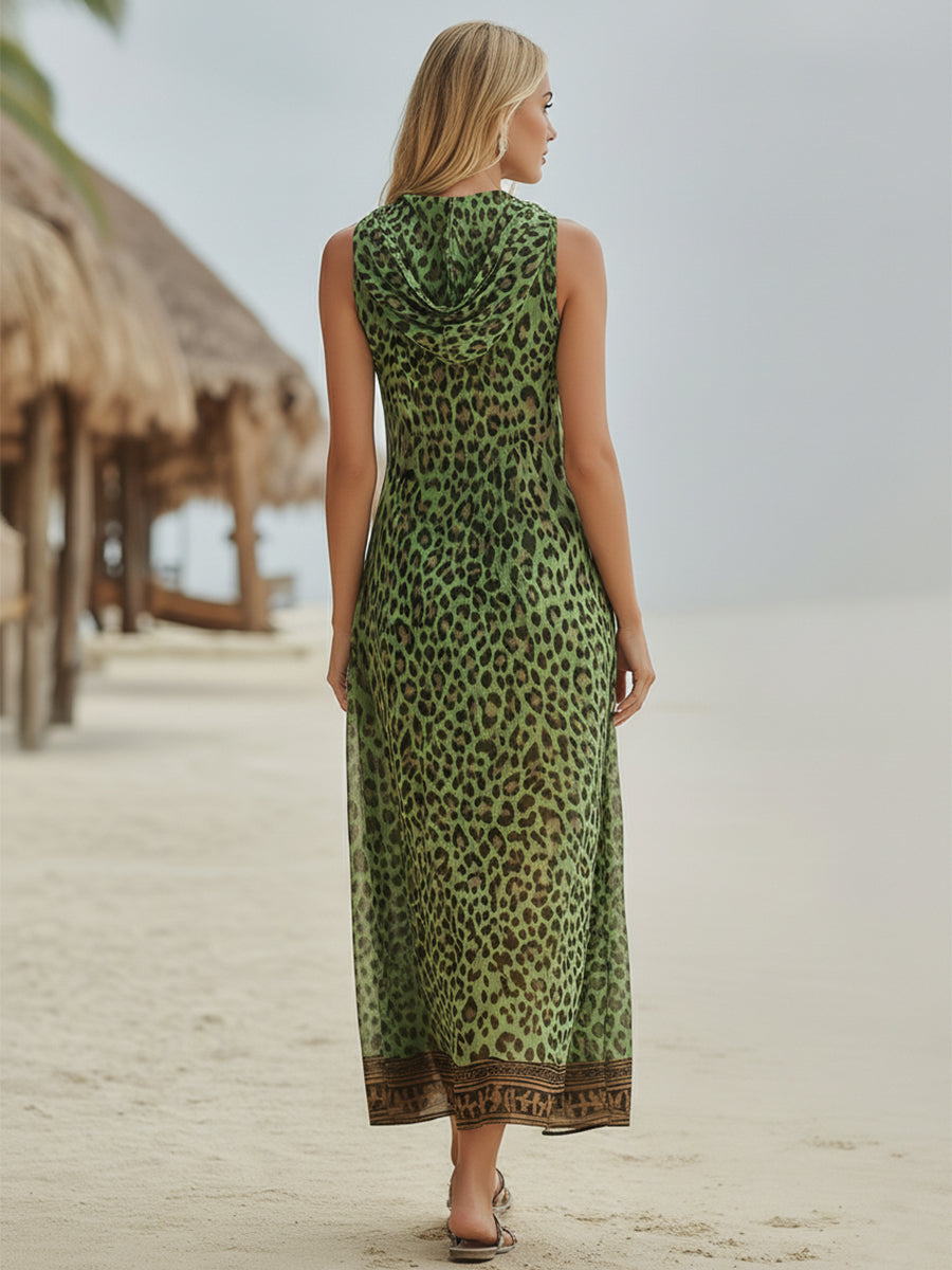 Covernorth Women's Leopard Print Hooded Maxi Dress
