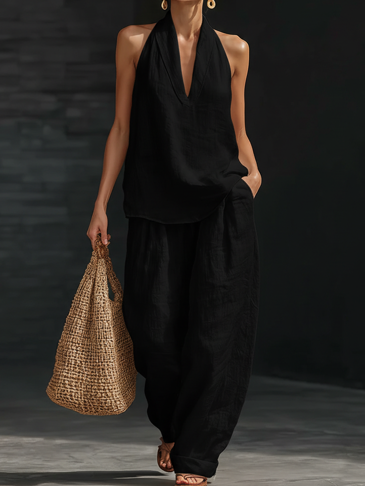 Covernorth Women's Halter Neck Top and Wide-Leg Pants Set