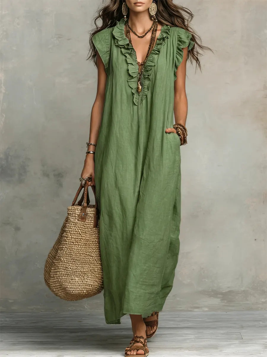 Women’s Ruffle V-Neck Maxi Dress