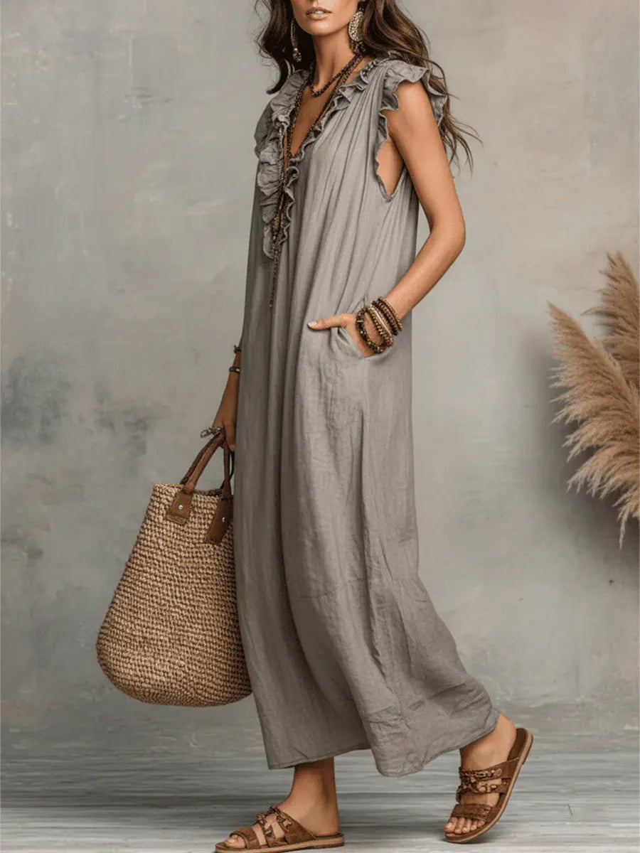 Women’s Ruffle V-Neck Maxi Dress