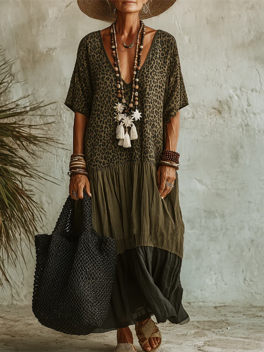 Covernorth Women's Leopard Print Boho Maxi Dress