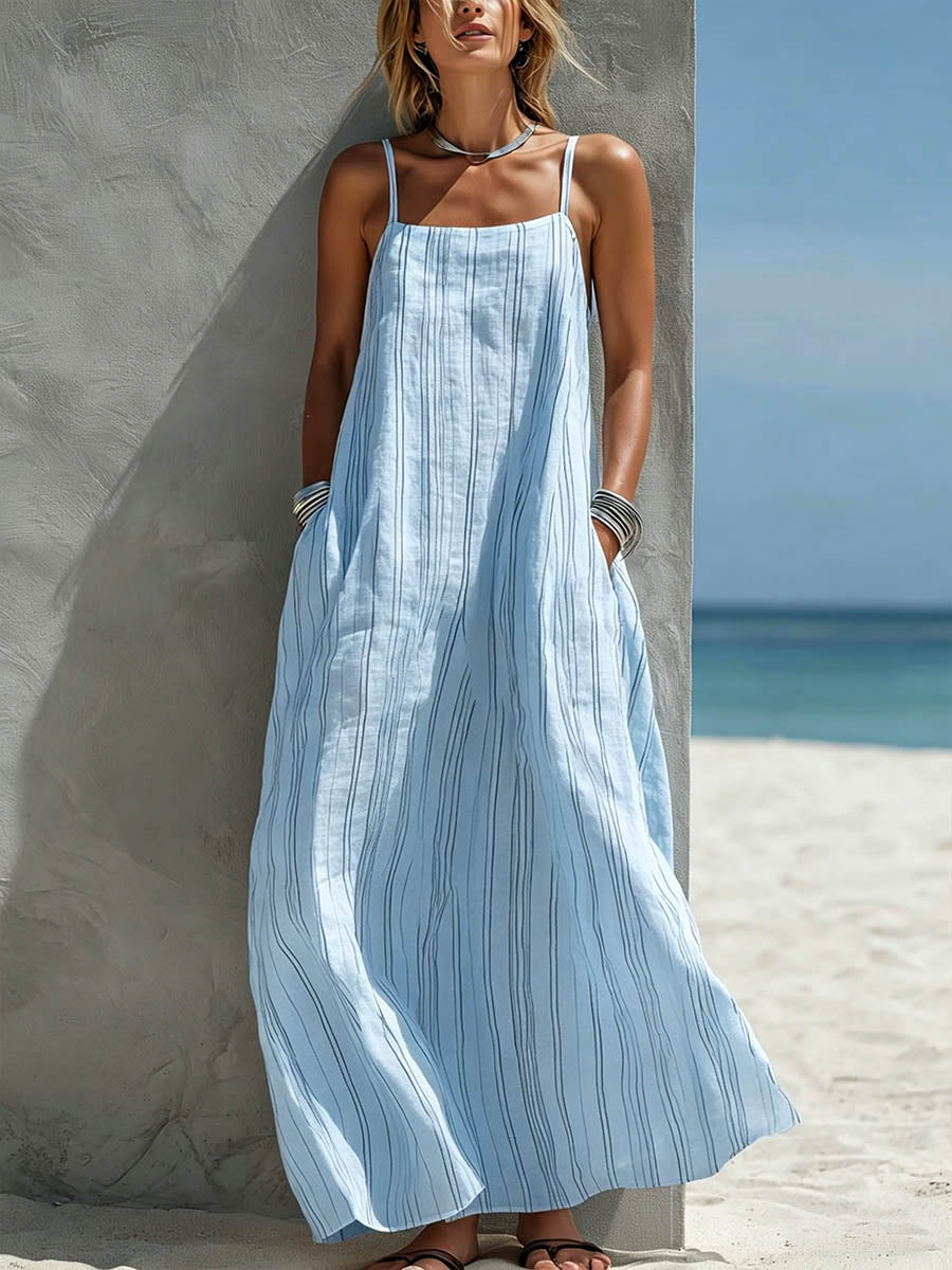 Covernorth Women's Striped Linen Maxi Dress