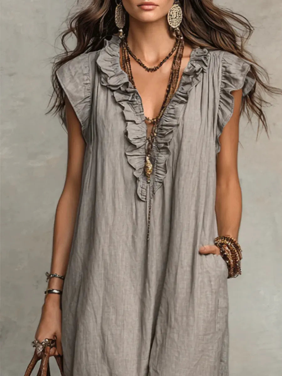 Women’s Ruffle V-Neck Maxi Dress