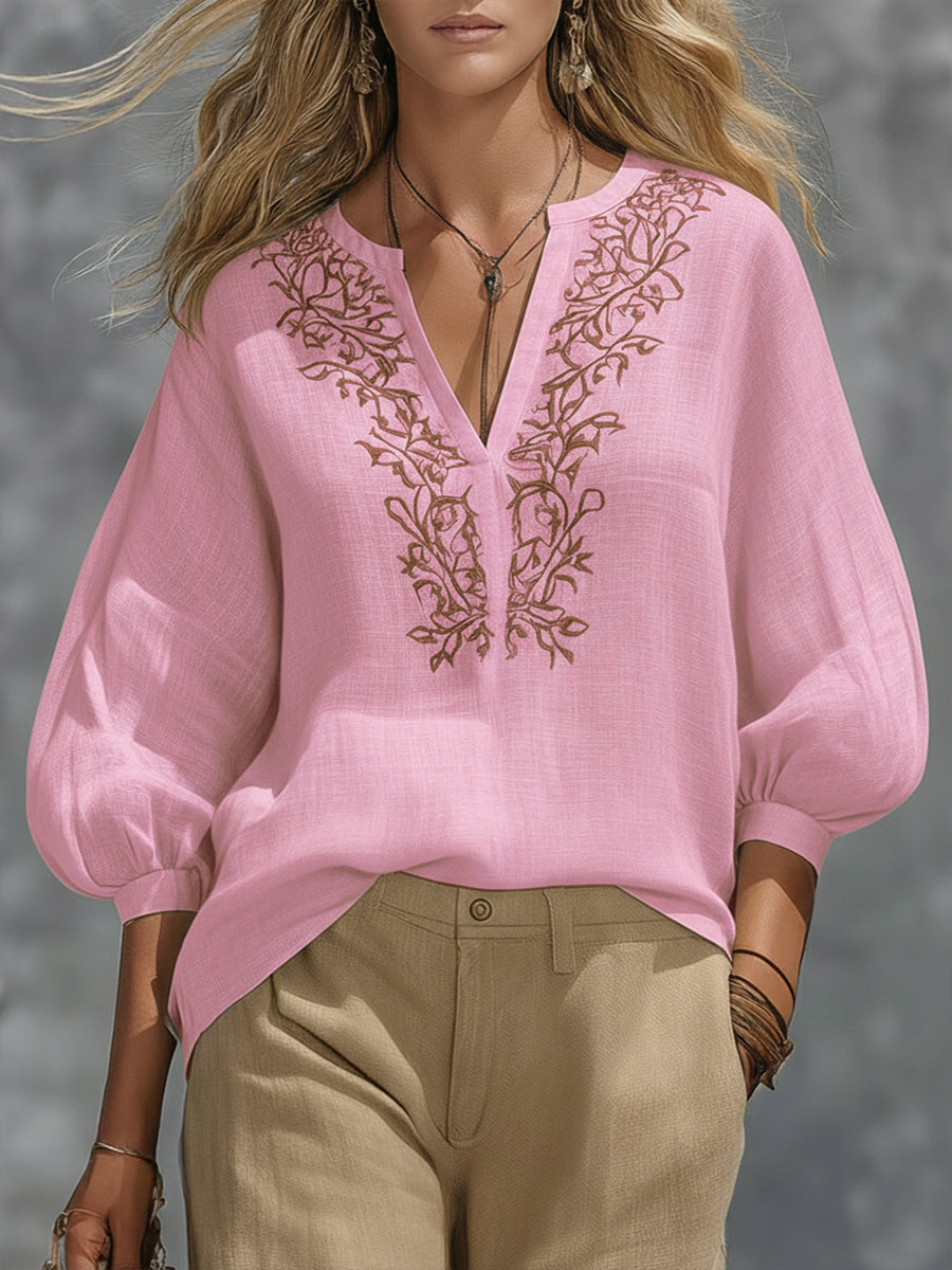 Women’s V-Neck Puff Sleeve Blouse