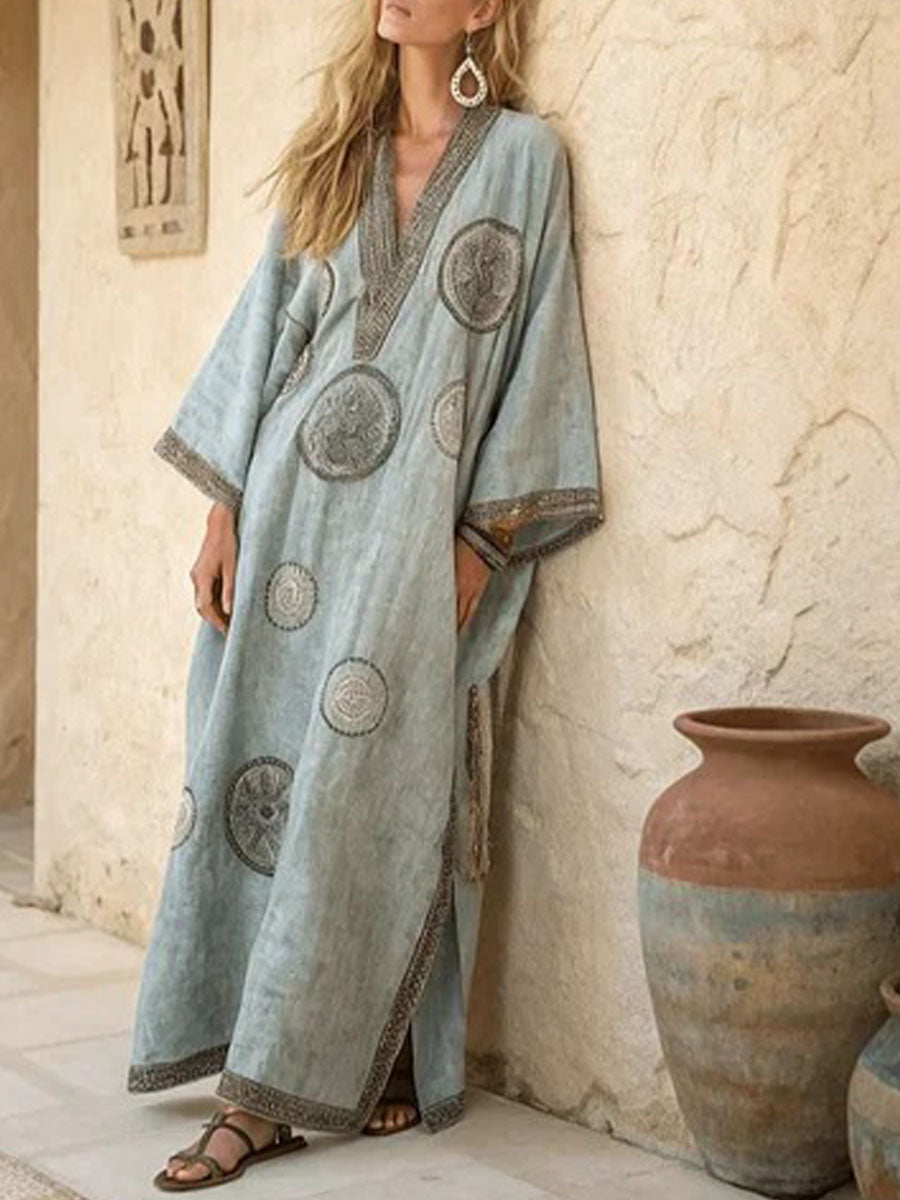 Covernorth Boho Embroidered Maxi Kaftan Dress