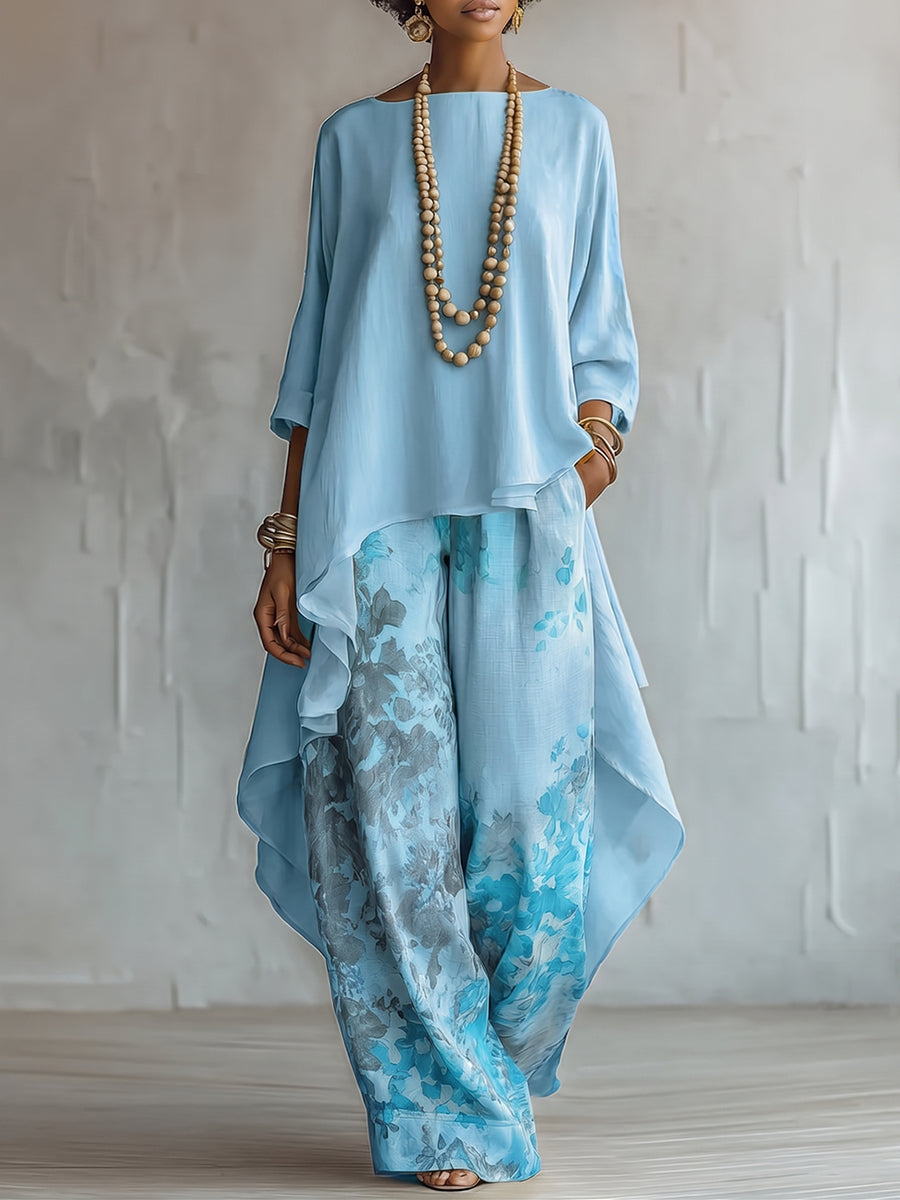 Women’s Floral Print Asymmetric Two-Piece Set