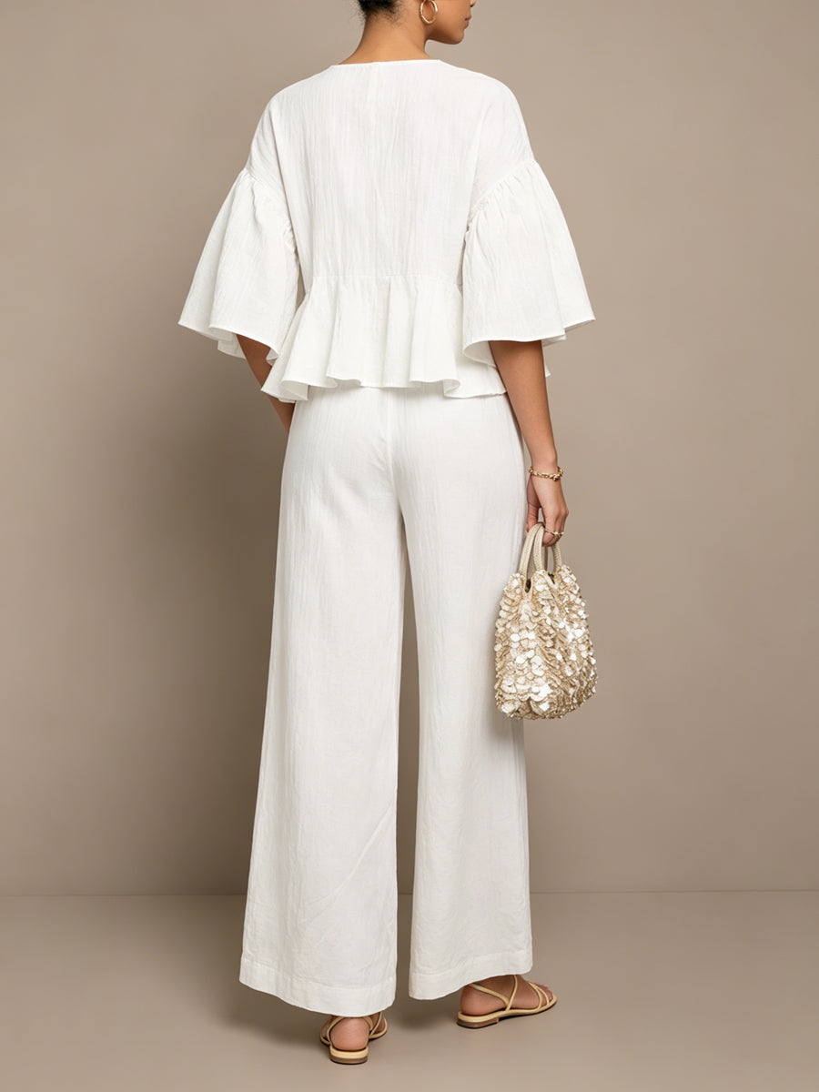 Covernorth Women's Ruffle Top and Wide-Leg Pants Set