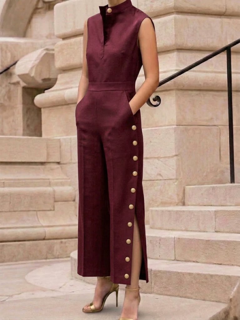 Covernorth Women's Button-Slit Wide-Leg Jumpsuit