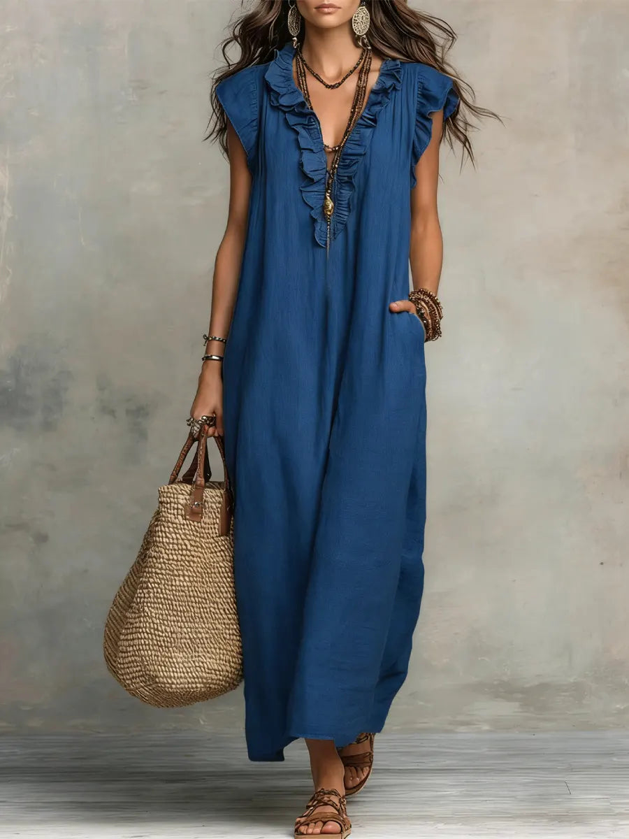 Women’s Ruffle V-Neck Maxi Dress