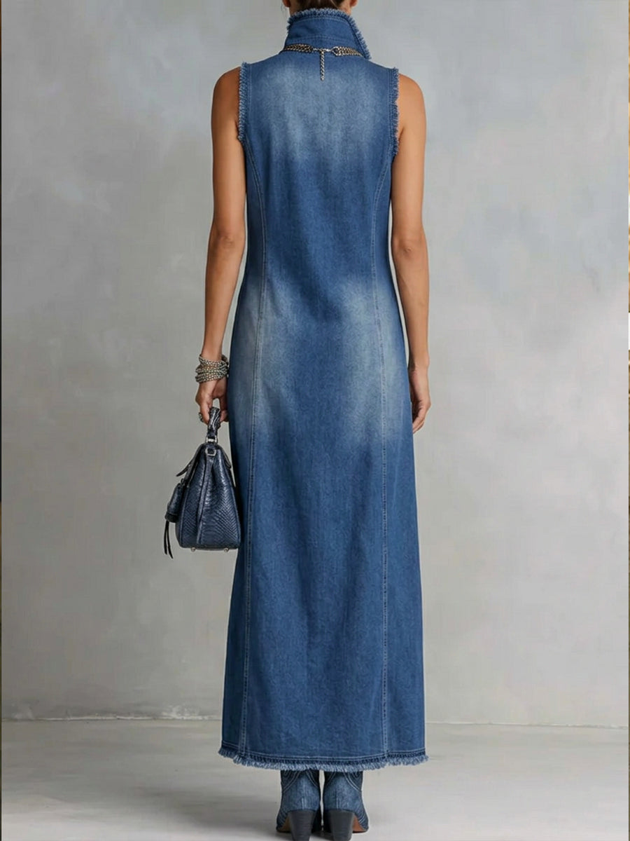 Covernorth Women’s Frayed Denim Maxi Dress