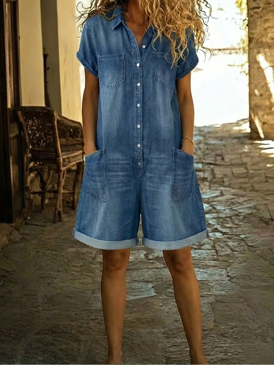 Covernorth Women’s Short-Sleeve Denim Romper