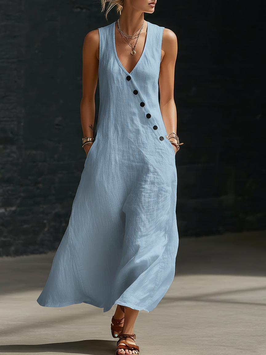 Covernorth Women's V-Neck Button Maxi Dress