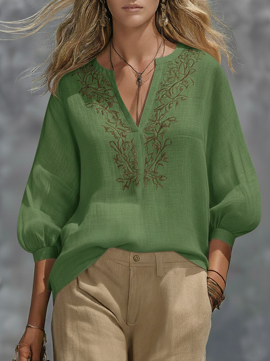 Women’s V-Neck Puff Sleeve Blouse