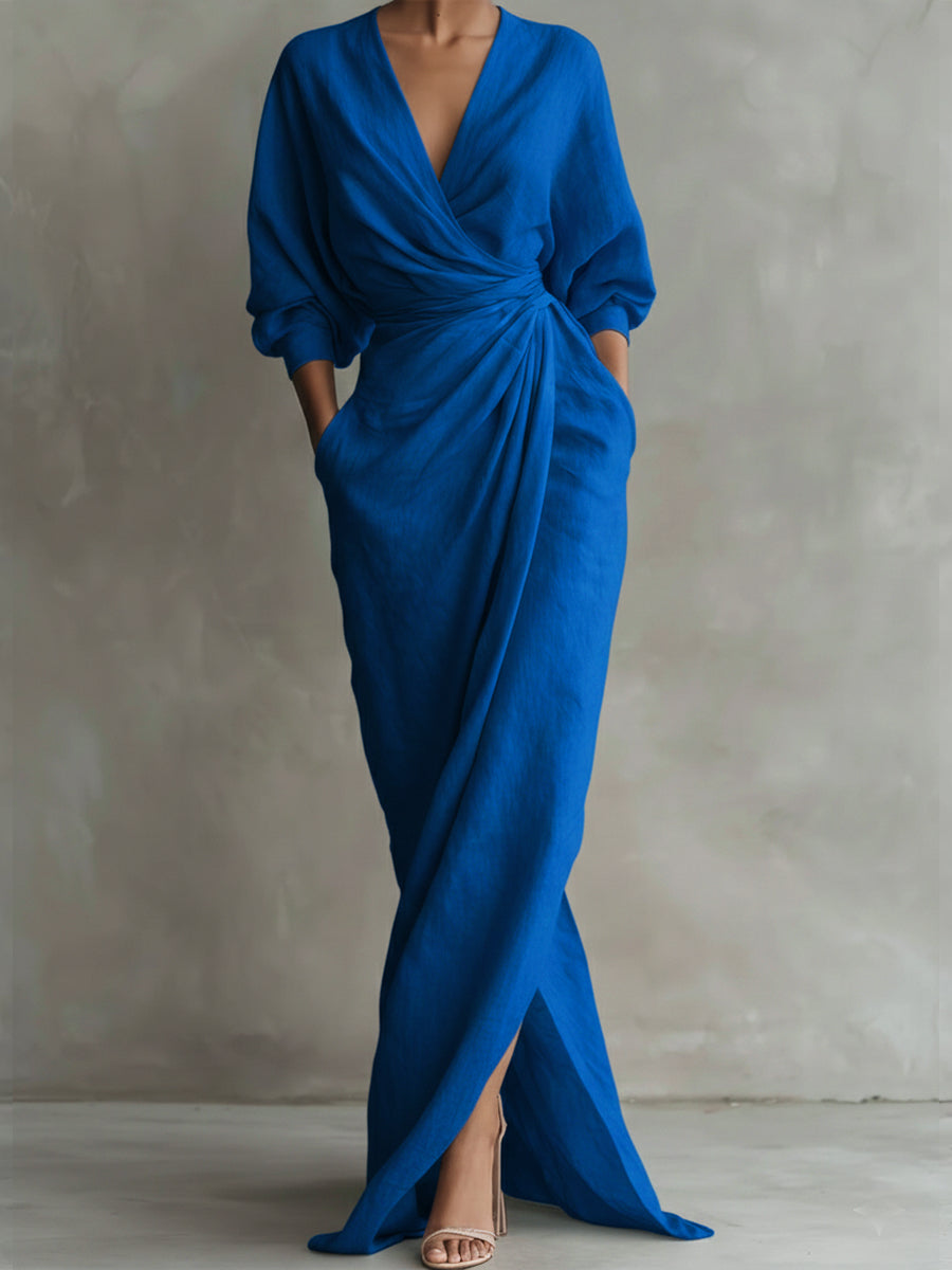 Women’s Linen-Blend Draped Maxi Dress