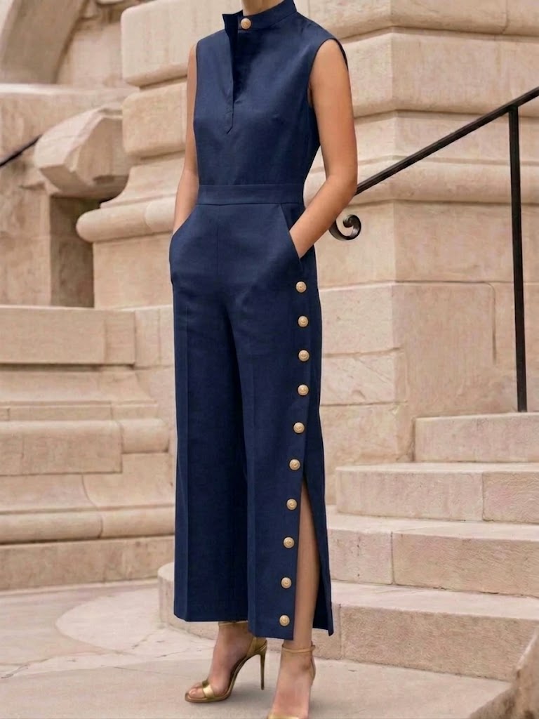 Covernorth Women's Button-Slit Wide-Leg Jumpsuit