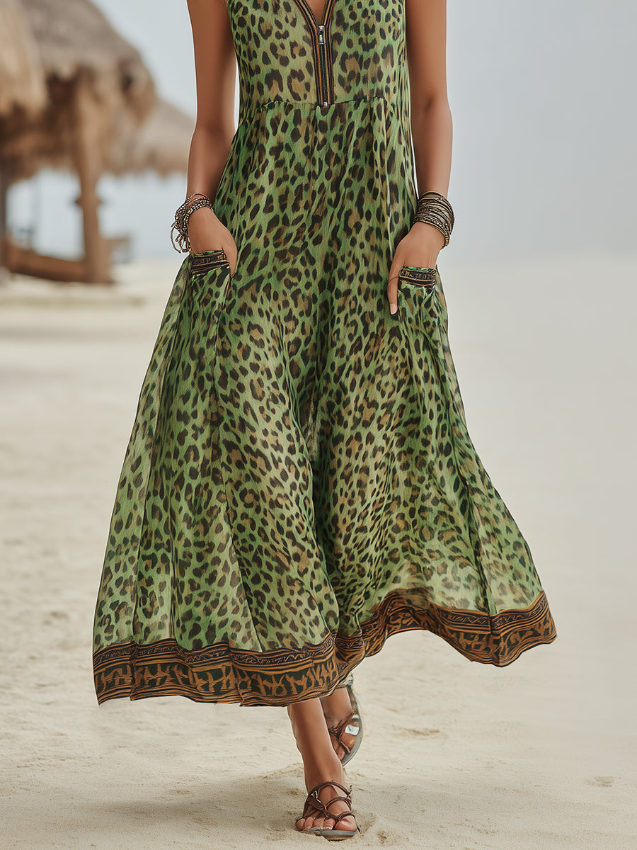 Covernorth Women's Leopard Print Hooded Maxi Dress