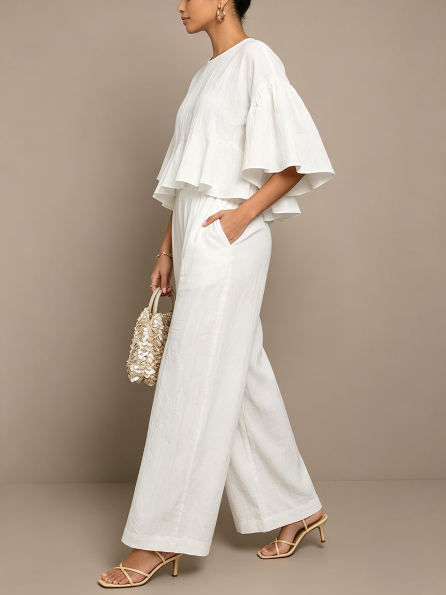 Covernorth Women's Ruffle Top and Wide-Leg Pants Set