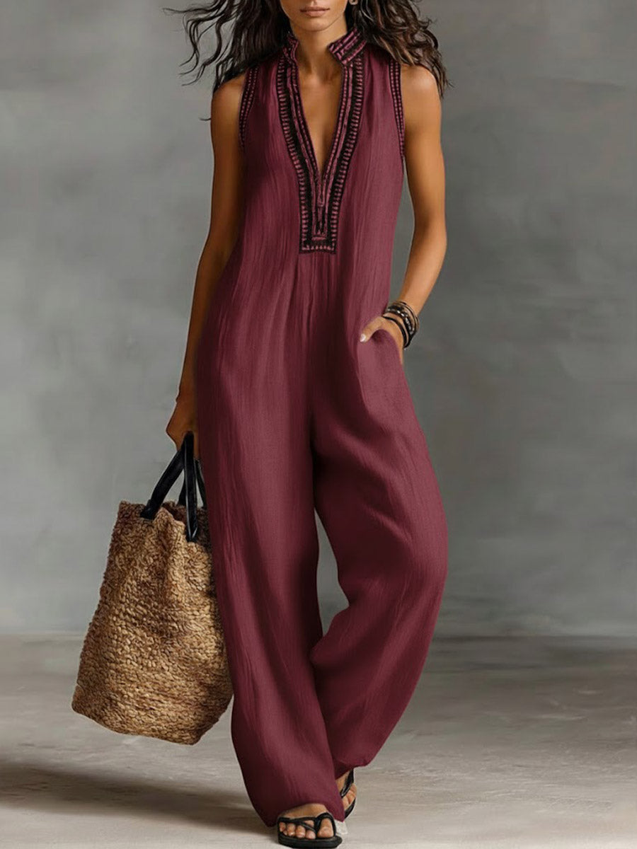 Covernorth Women’s Embroidered V-Neck Jumpsuit