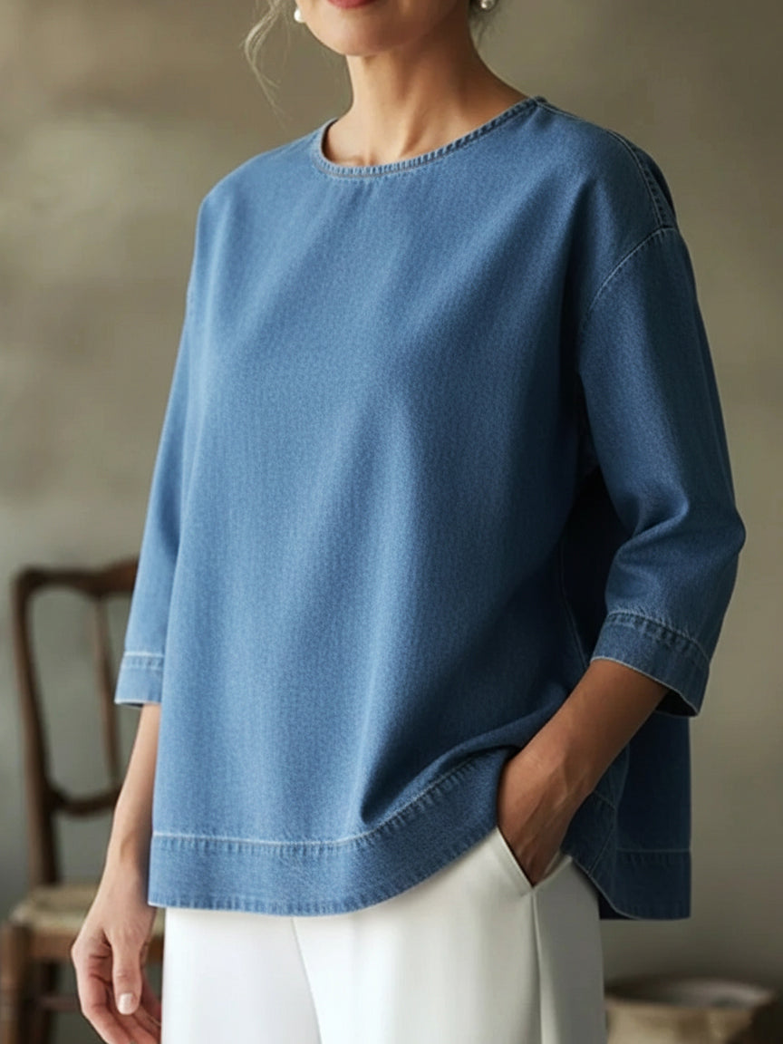 Women’s Cutout-Back Denim Blouse