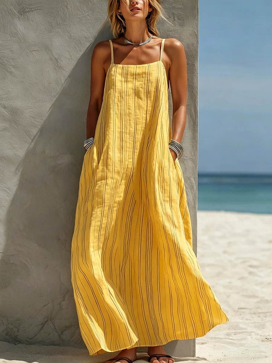 Covernorth Women's Striped Linen Maxi Dress