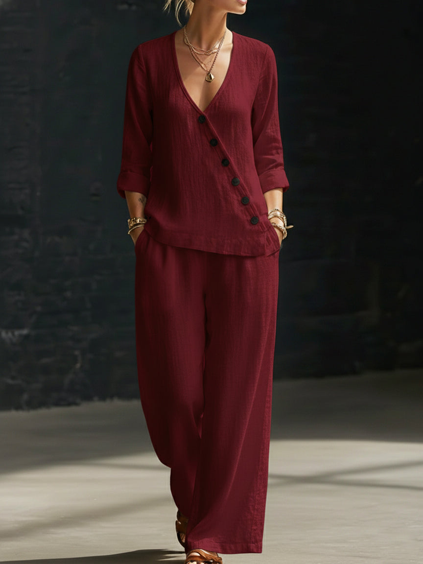 Covernorth Women's Button Linen-Blend Two-Piece Set