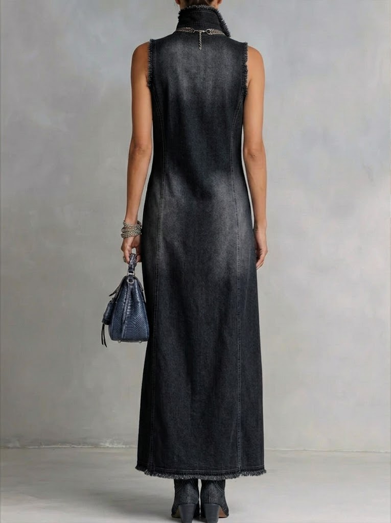 Covernorth Women’s Frayed Denim Maxi Dress