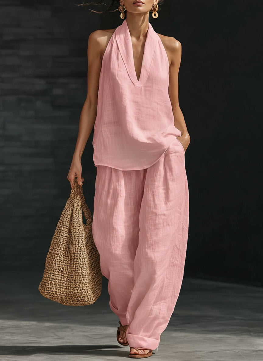 Covernorth Women's Halter Neck Top and Wide-Leg Pants Set