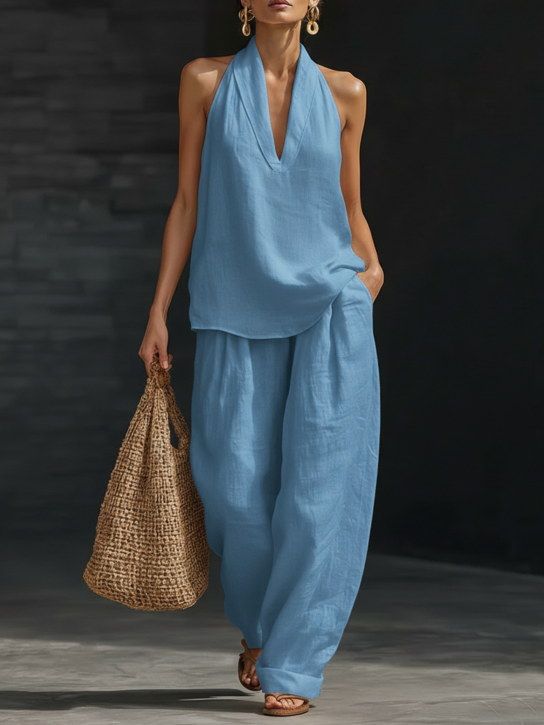 Covernorth Women's Halter Neck Top and Wide-Leg Pants Set