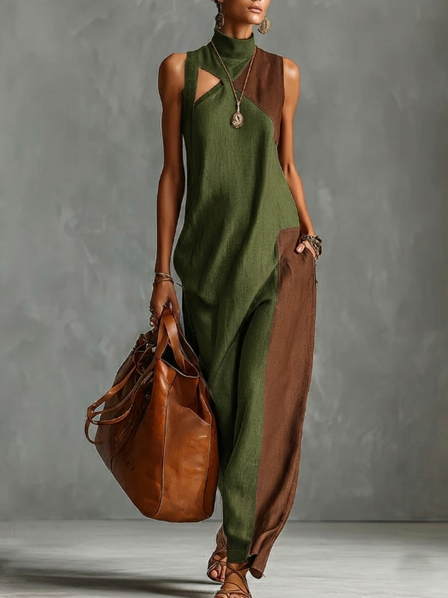 Covernorth Sleeveless High-Neck Colorblock Maxi Dress