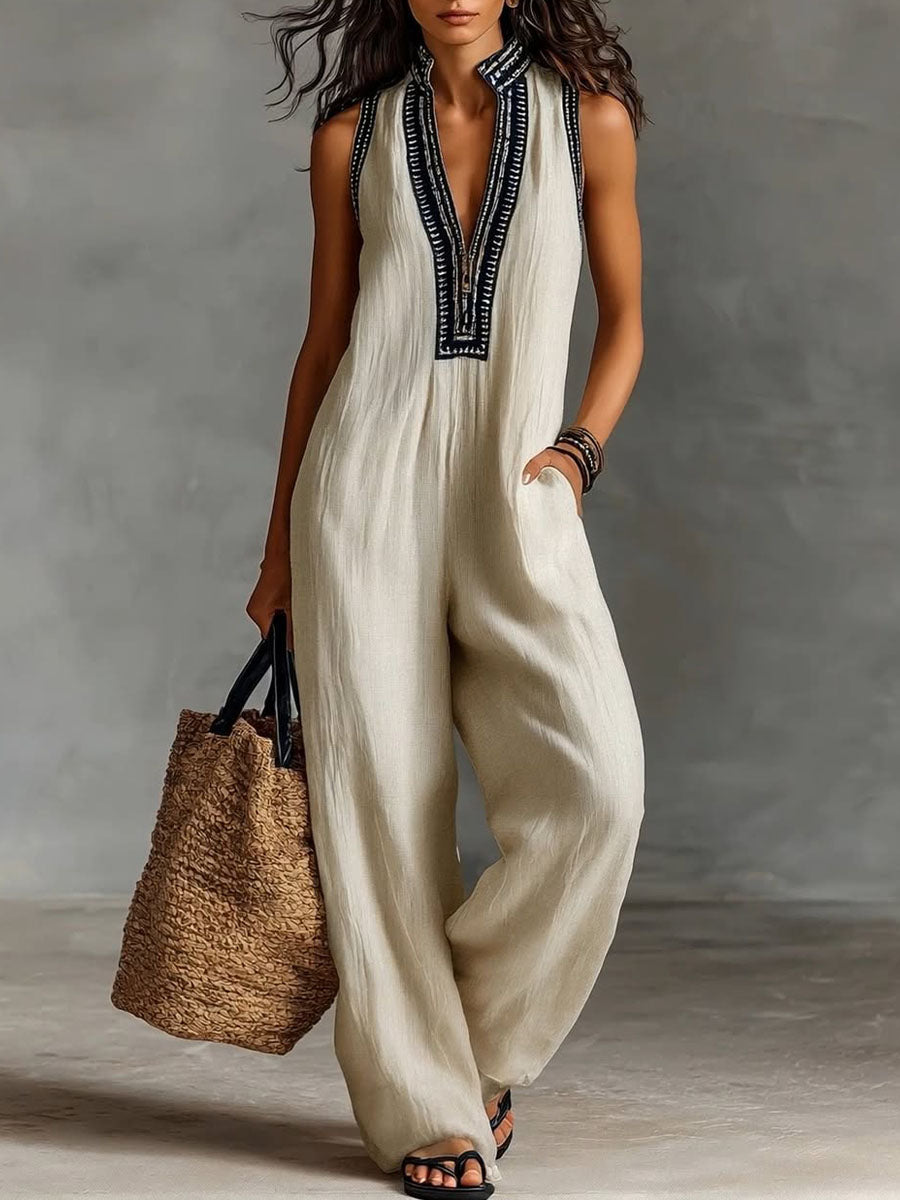 Covernorth Women’s Embroidered V-Neck Jumpsuit