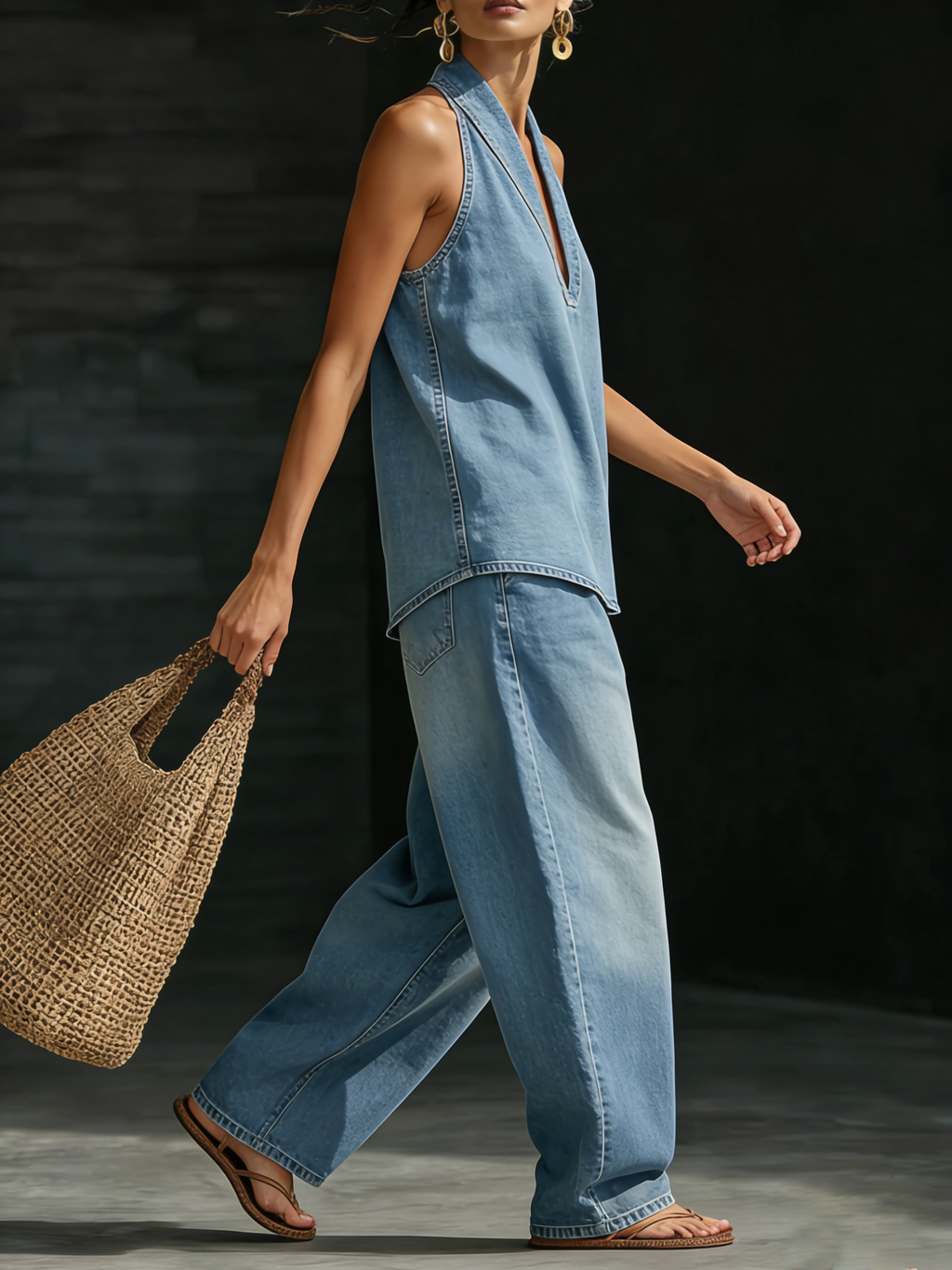 Women’s Halter Denim Two-Piece Set