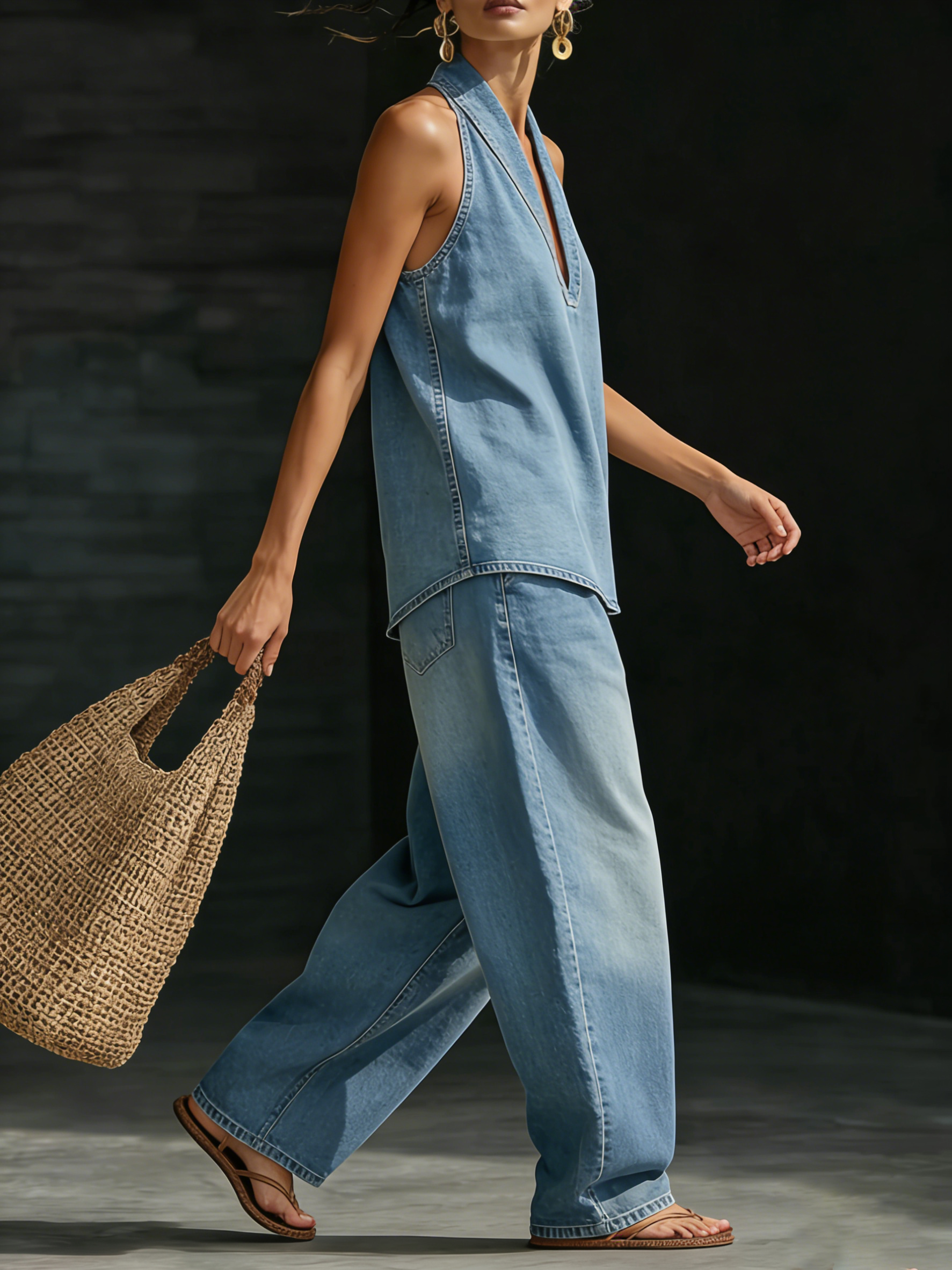 Women’s Halter Denim Two-Piece Set