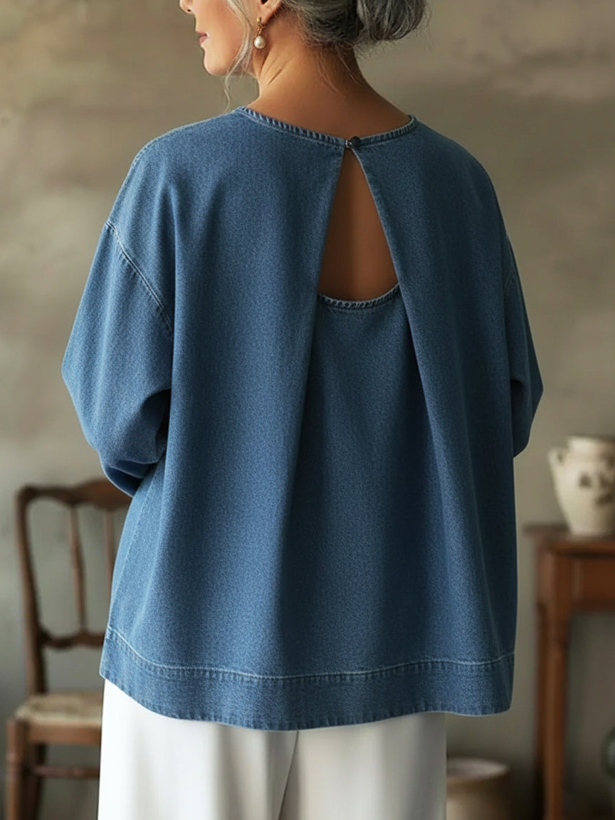 Women’s Cutout-Back Denim Blouse