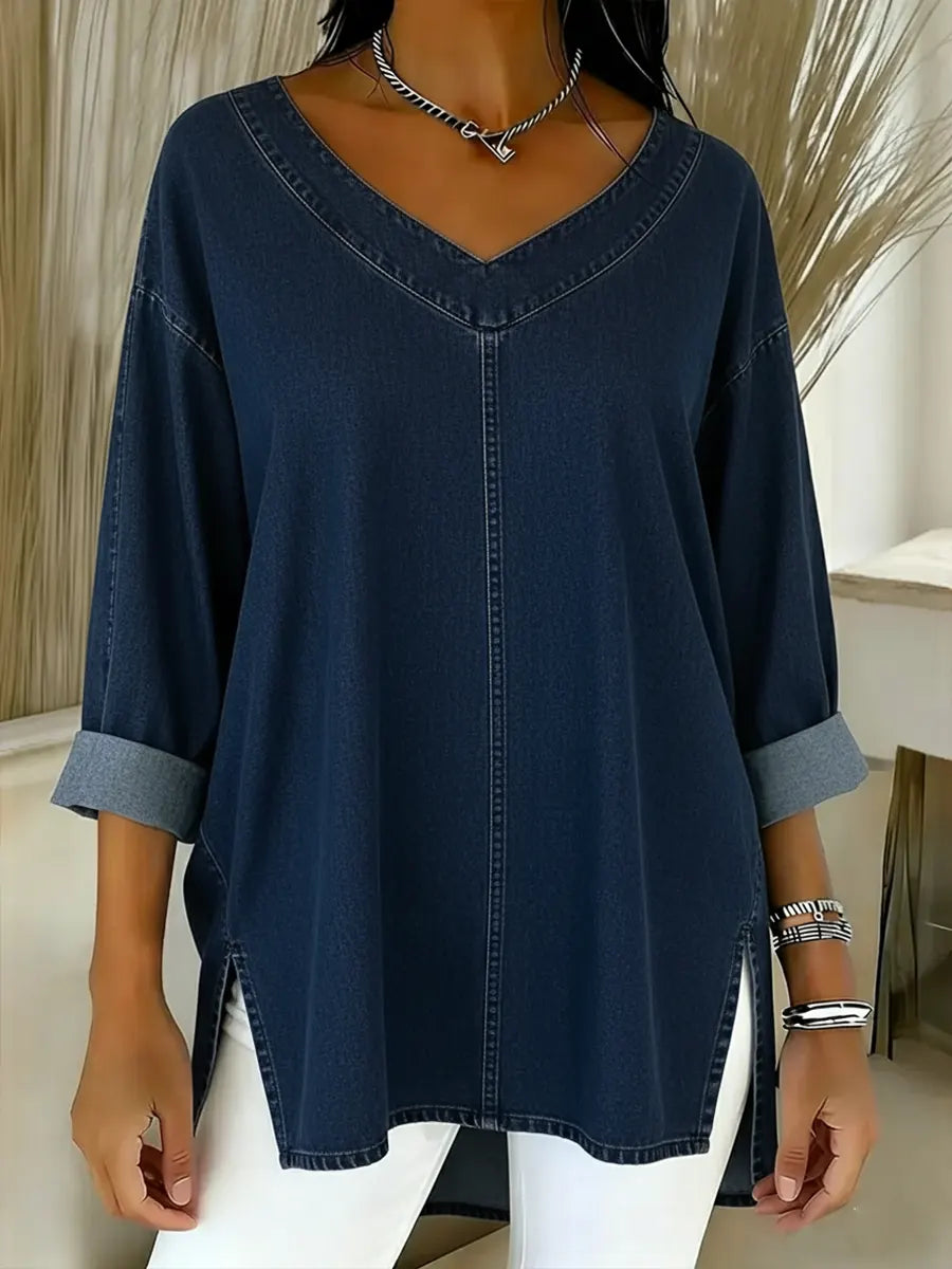Covernorth Women’s Oversized V-Neck Denim Tunic Top