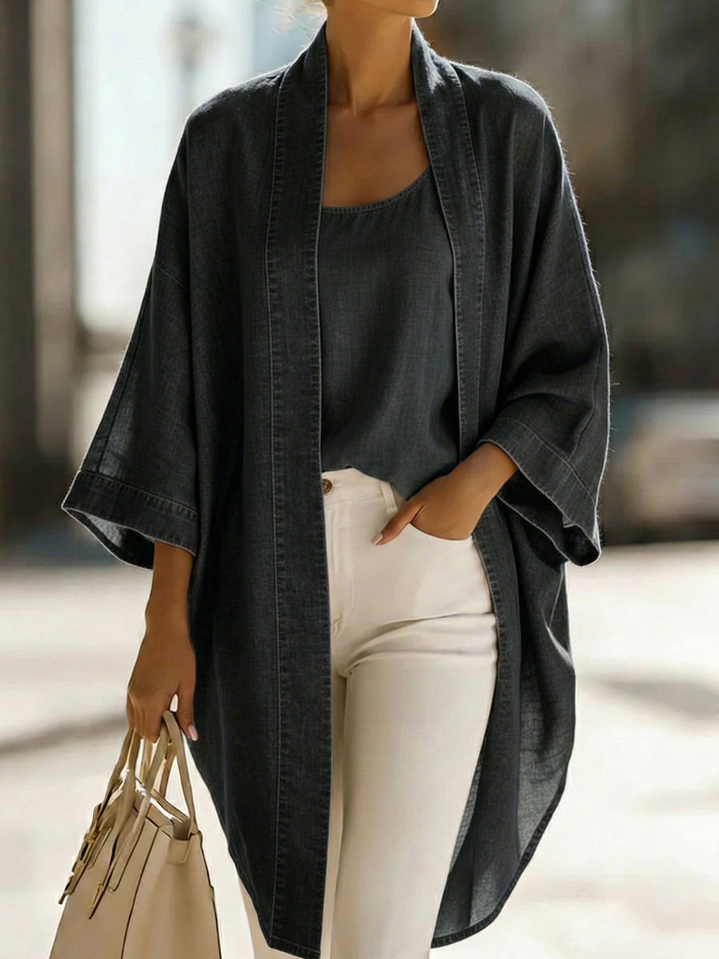 Women’s Two-Piece Denim Kimono Cardigan and Tank Top Set