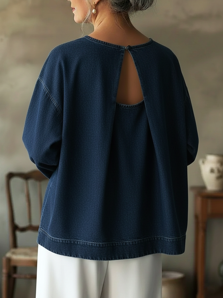 Women’s Cutout-Back Denim Blouse