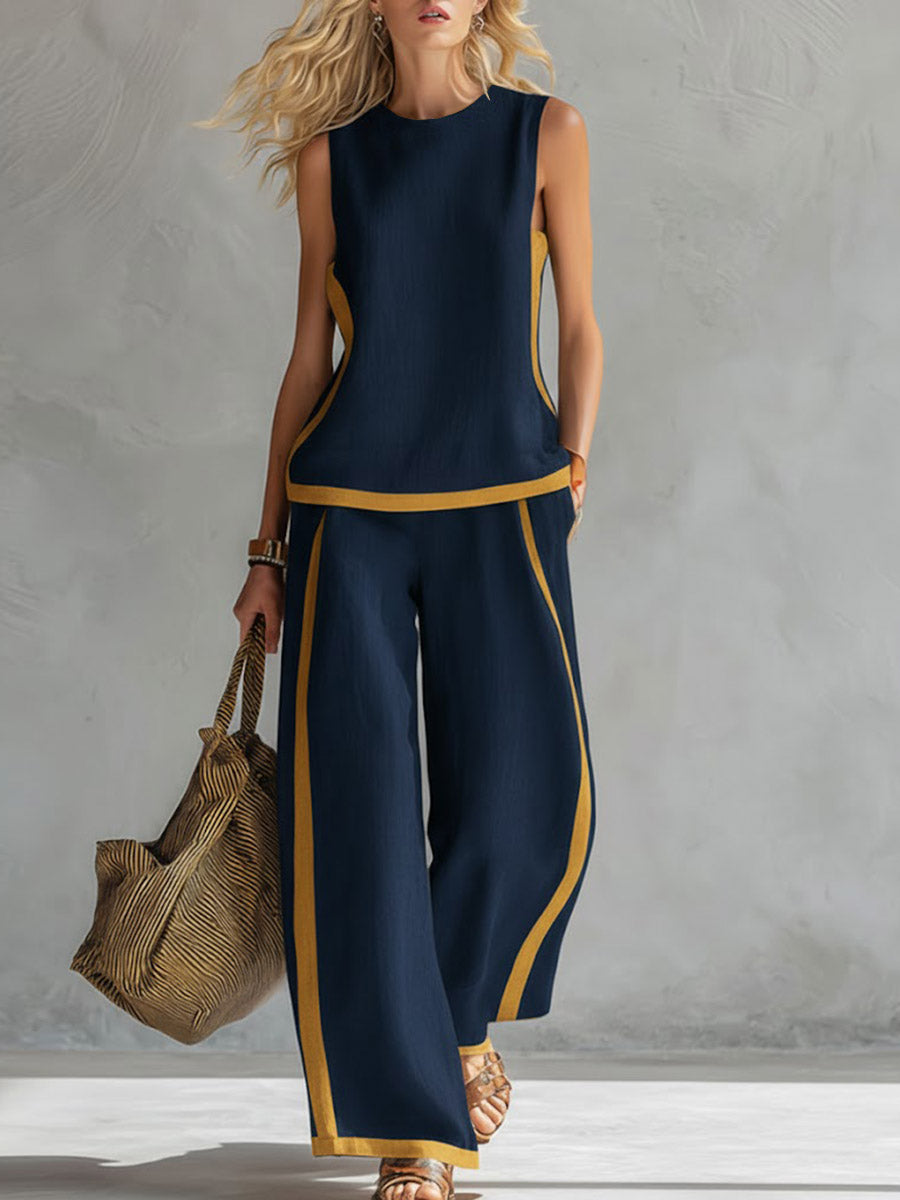 Covernorth Women's Two-Piece Linen Top and Wide-Leg Trousers Set